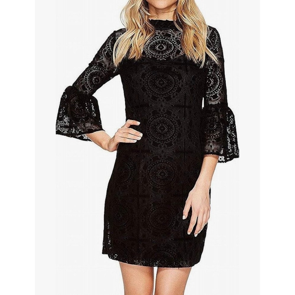 Calvin Klein NWT Bell Sleeve Black Burnout Dress‎ Size 12 Party Wednesday Adams